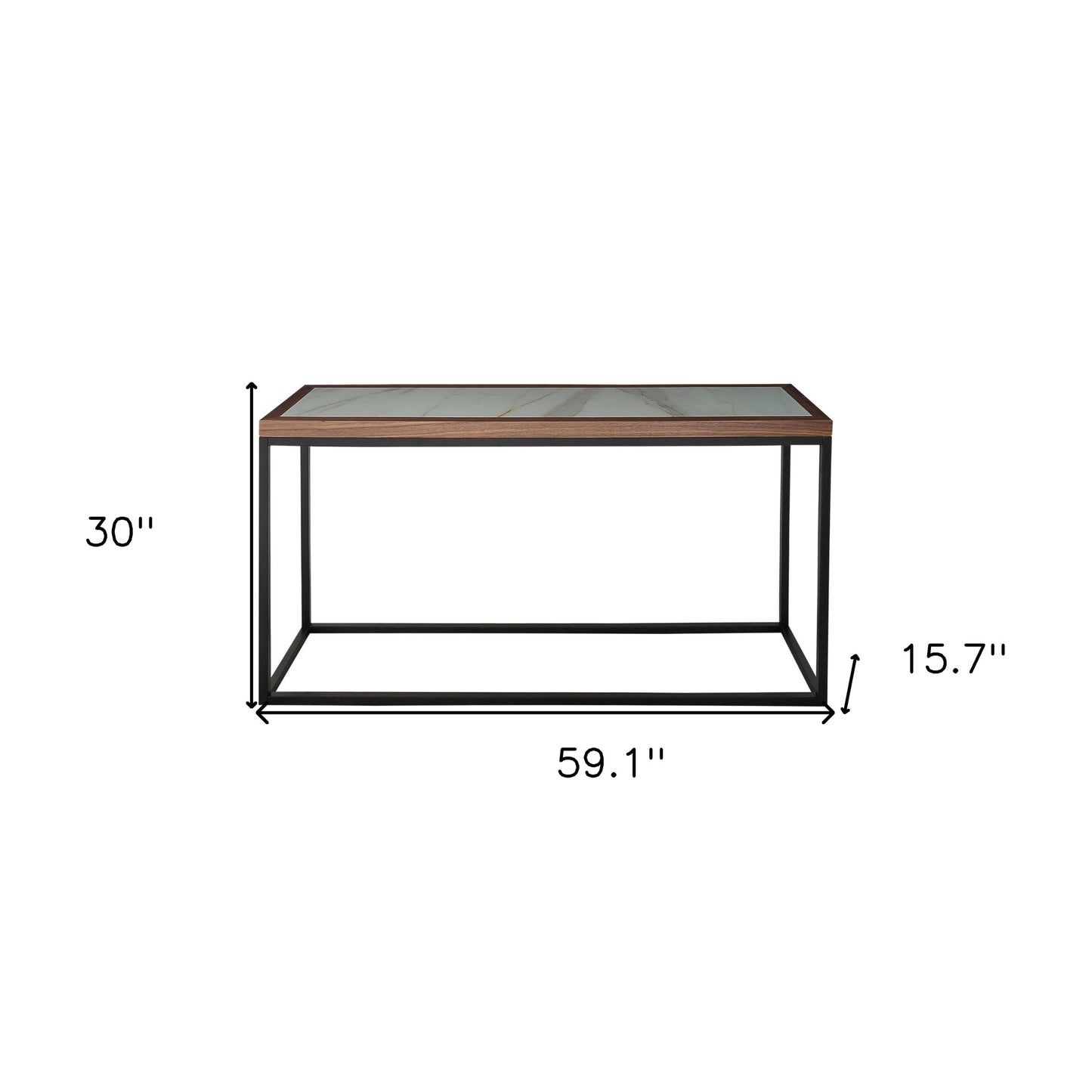 59" Brown White and Black Genuine Marble Frame Console Table