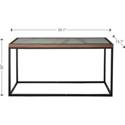 59" Brown White and Black Genuine Marble Frame Console Table