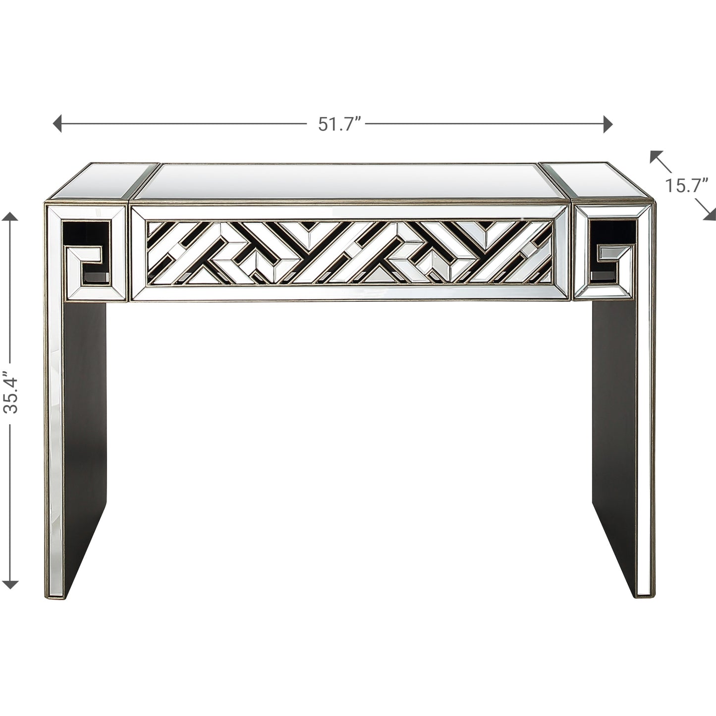 52" Silver and Gold and Silver Mirrored Glass Sled Console Table