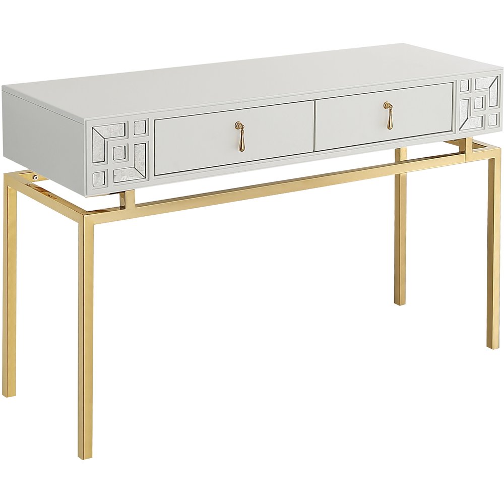 47" White and Gold Wood Console Table With Two Drawers