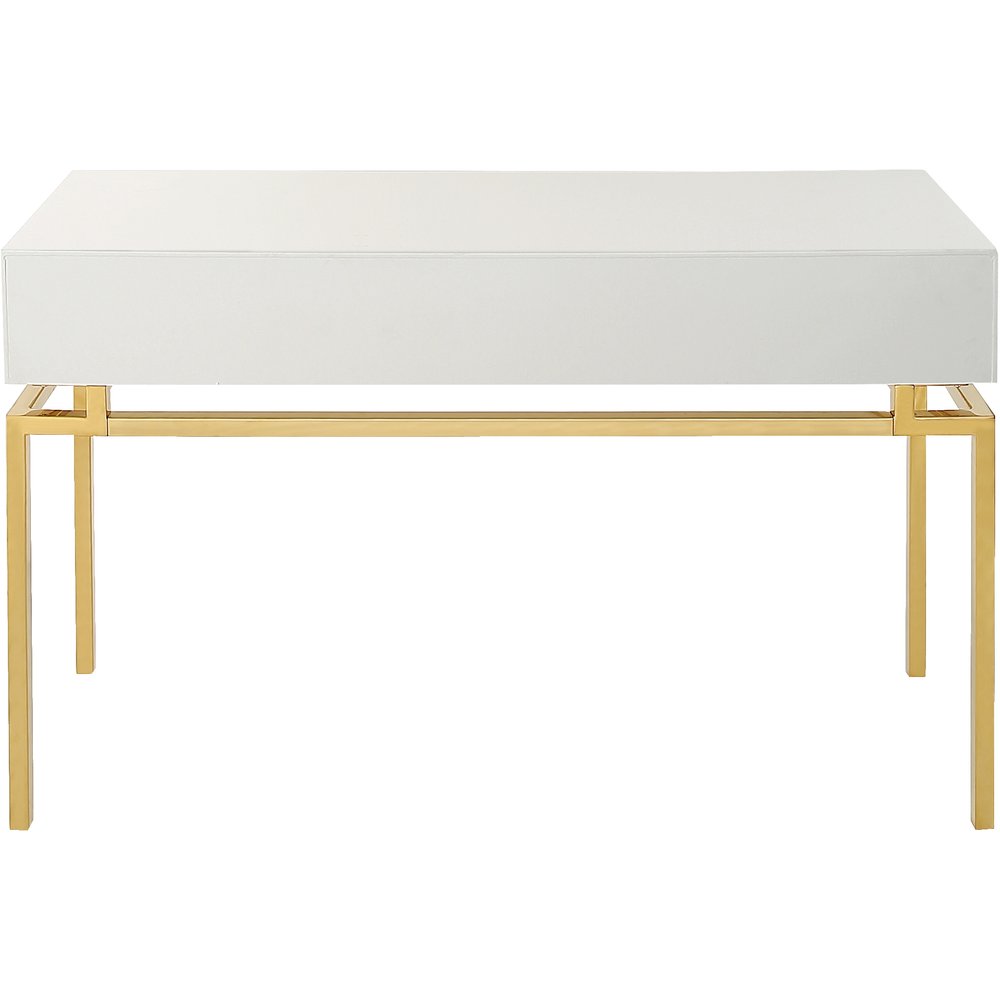 47" White and Gold Wood Console Table With Two Drawers