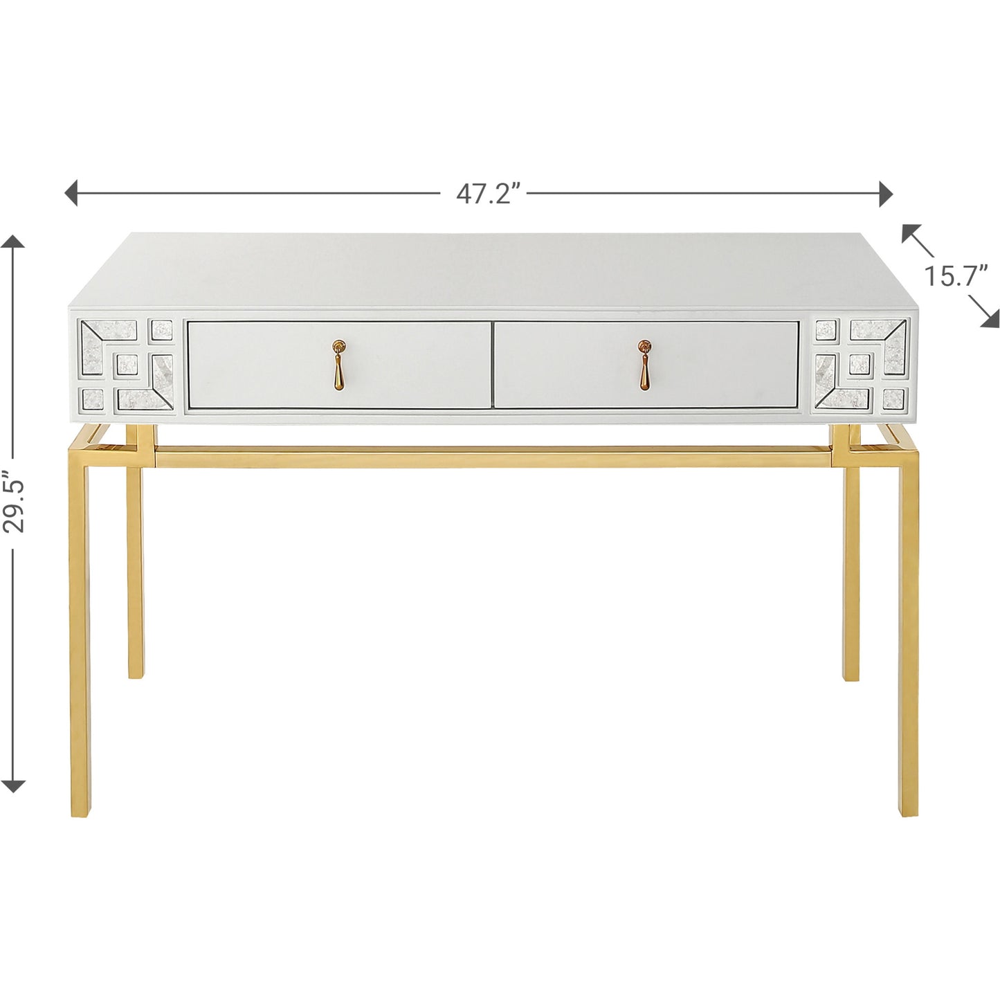 47" White and Gold Wood and Manufactured Wood Blend Mirrored Console Table With Storage