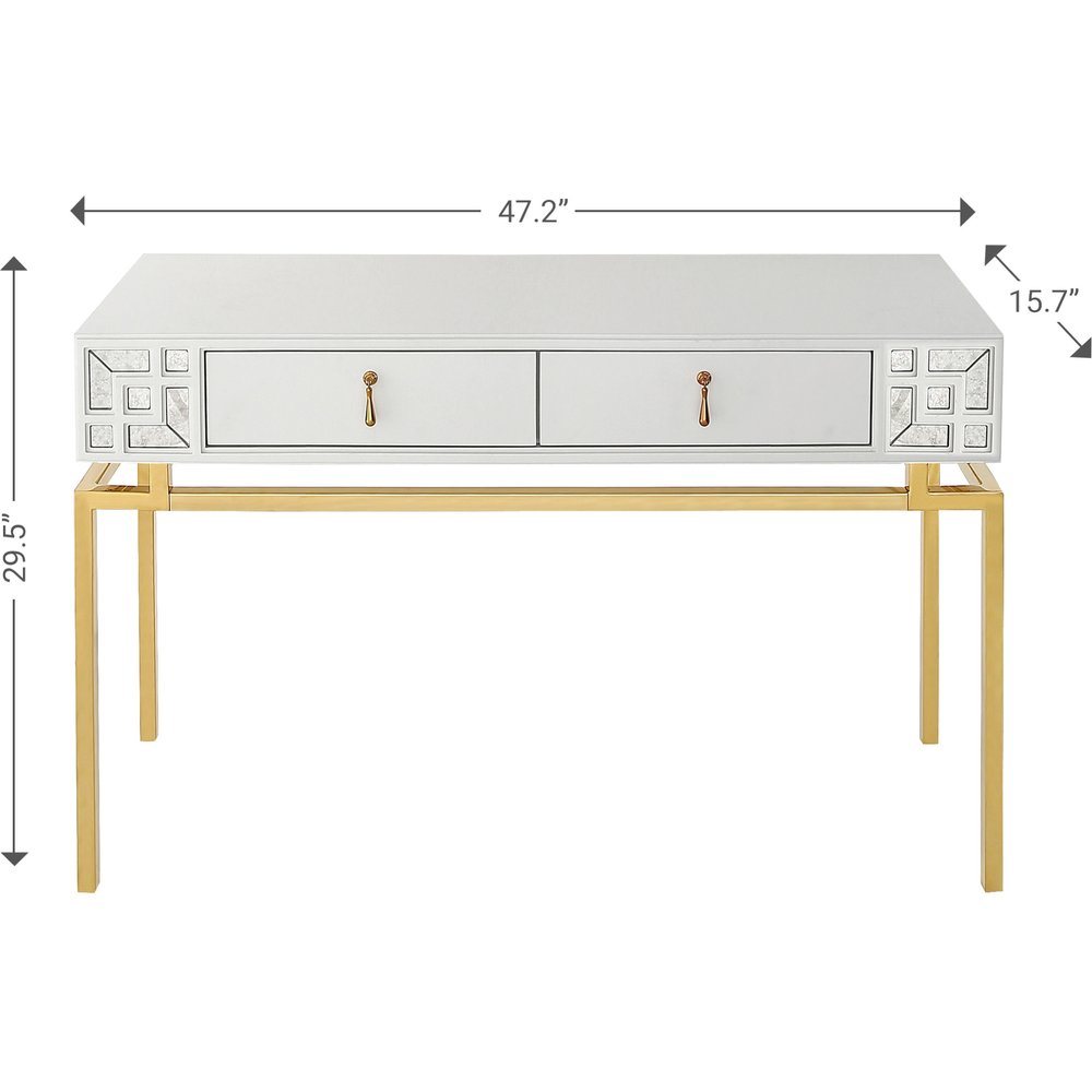 47" White and Gold Wood Console Table With Two Drawers
