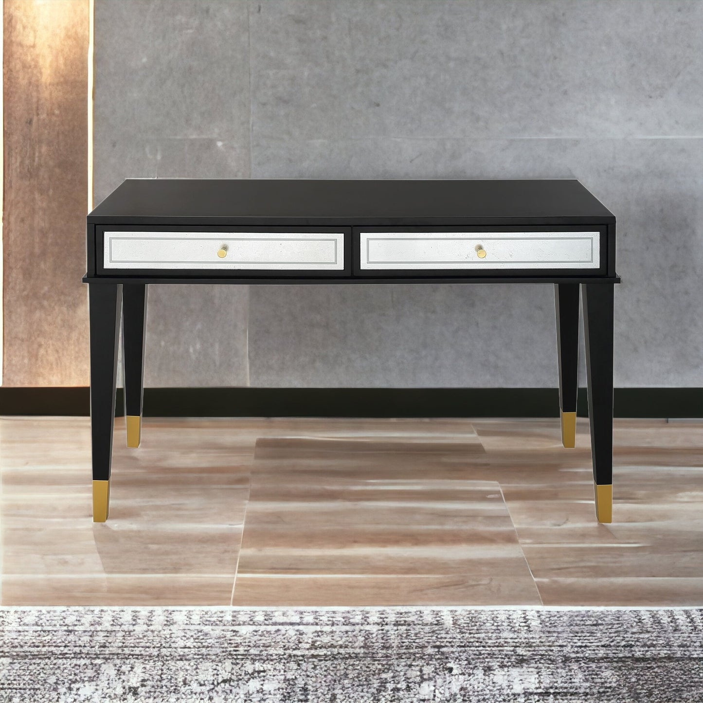 47" Black and Silver and Black and Gold Console Table And Drawers