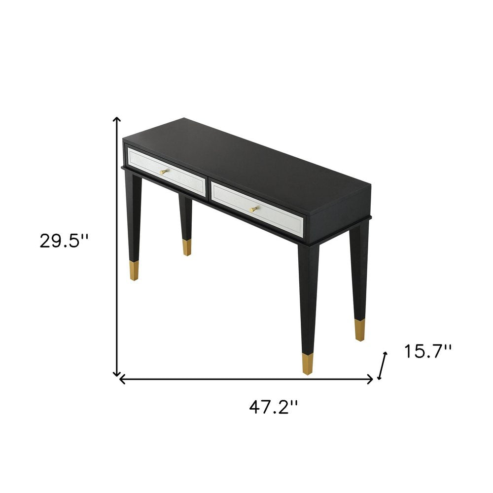 47" Black Silver and Gold Wood Console Table And Drawers