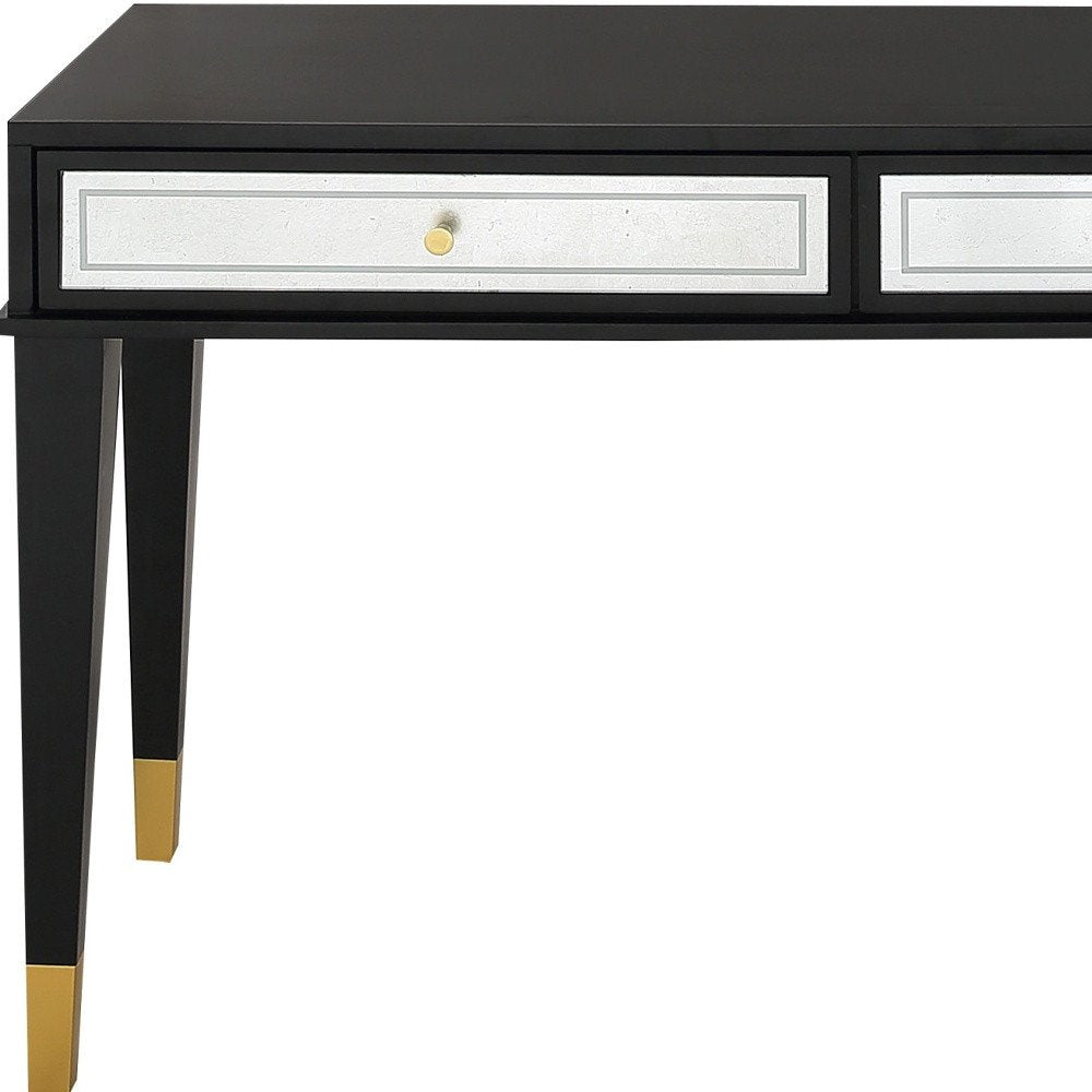 47" Black Silver and Gold Wood Console Table And Drawers