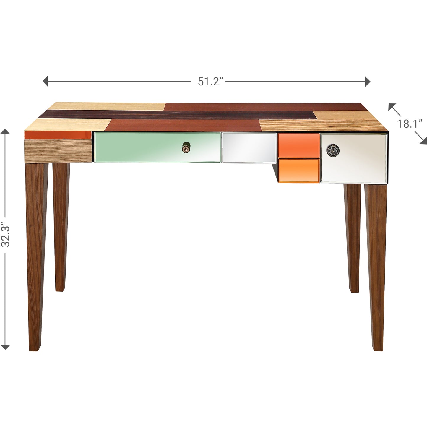 51" Wood Brown and Brown Mirrored Console Table With Storage