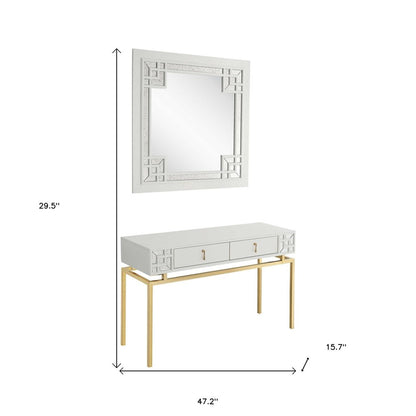 47" White and Gold Mirrored Wood Console Table With Two Drawers