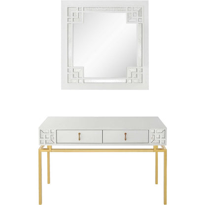 47" White and Gold Mirrored Wood Console Table With Two Drawers
