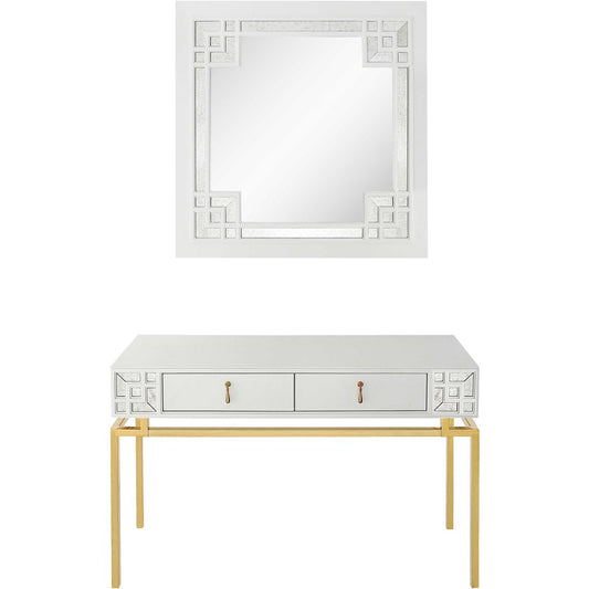 47" White and Gold Mirrored Wood Console Table With Two Drawers