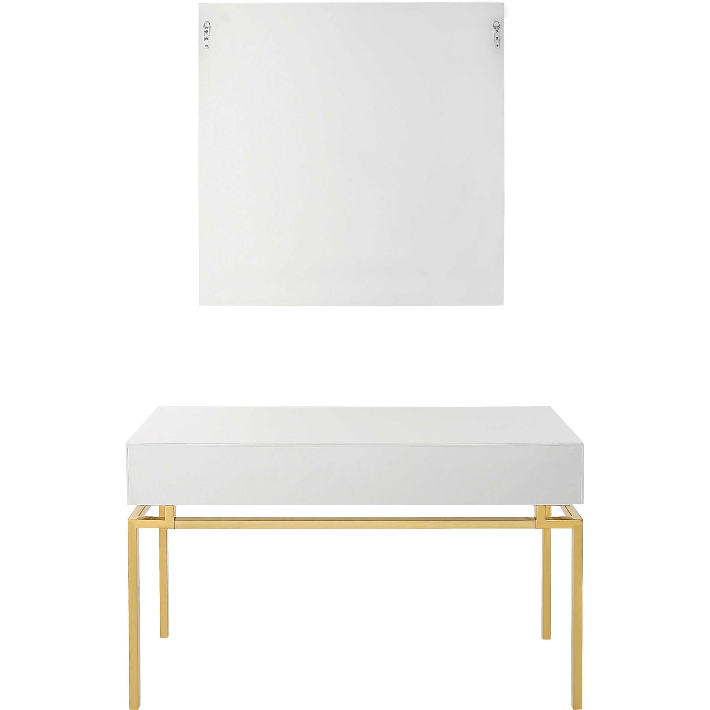 Set of Two 47" White and Gold Solid Wood Mirrored Console Table And Drawers