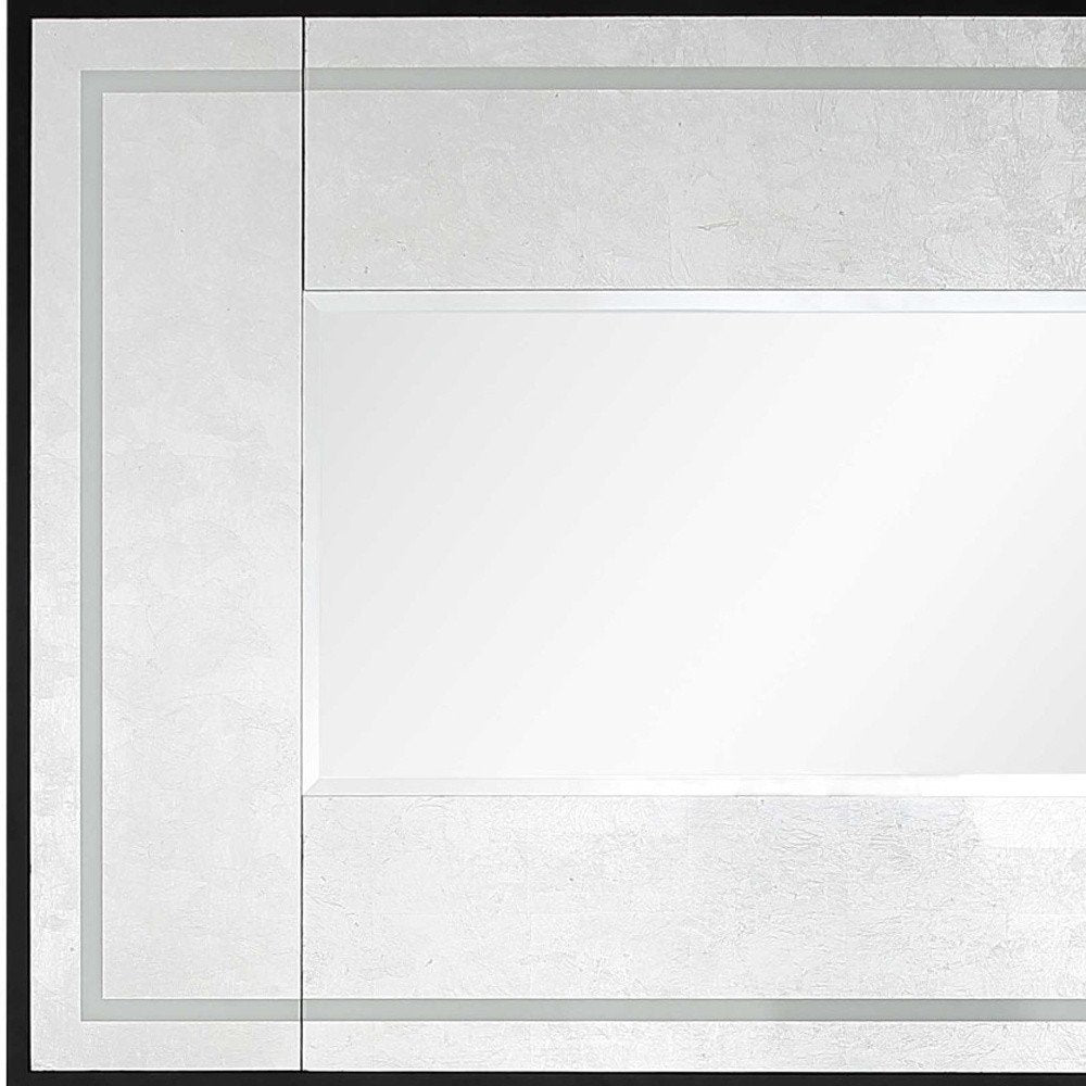 47" Black And Silver Mirrored Wood And Glass Console Table With Two Drawers