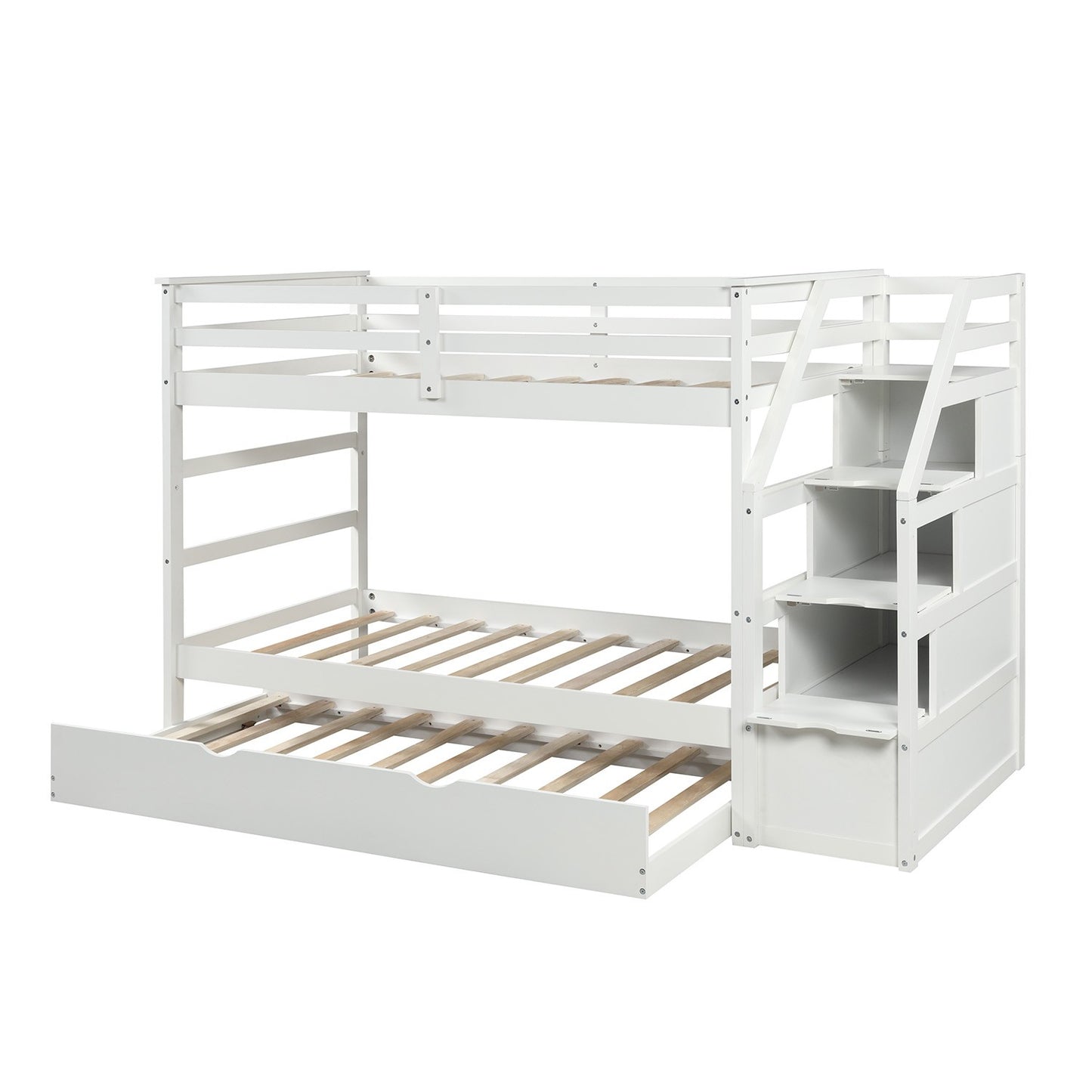 White Twin Over Twin Bunk Bed with Trundle