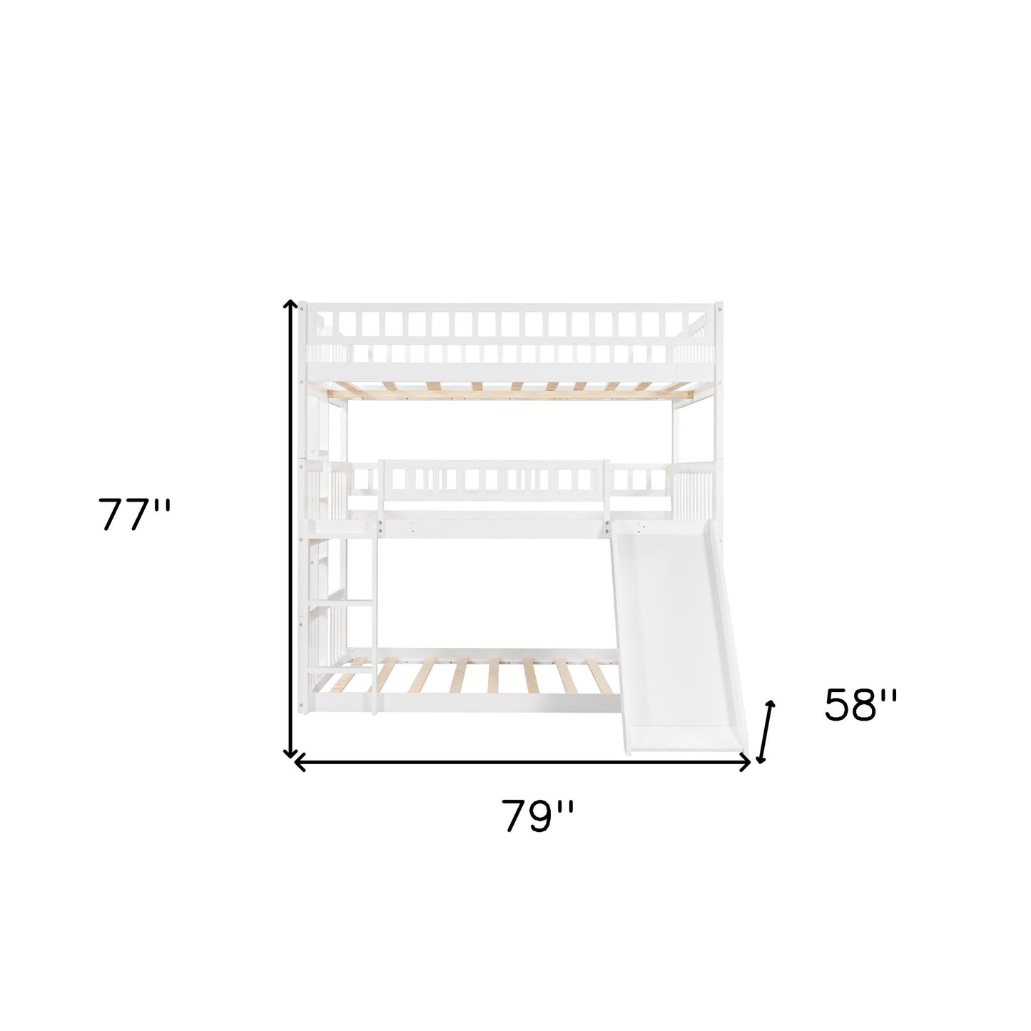 White Full Over Full Over Full Contemporary Bunk Bed With Slide