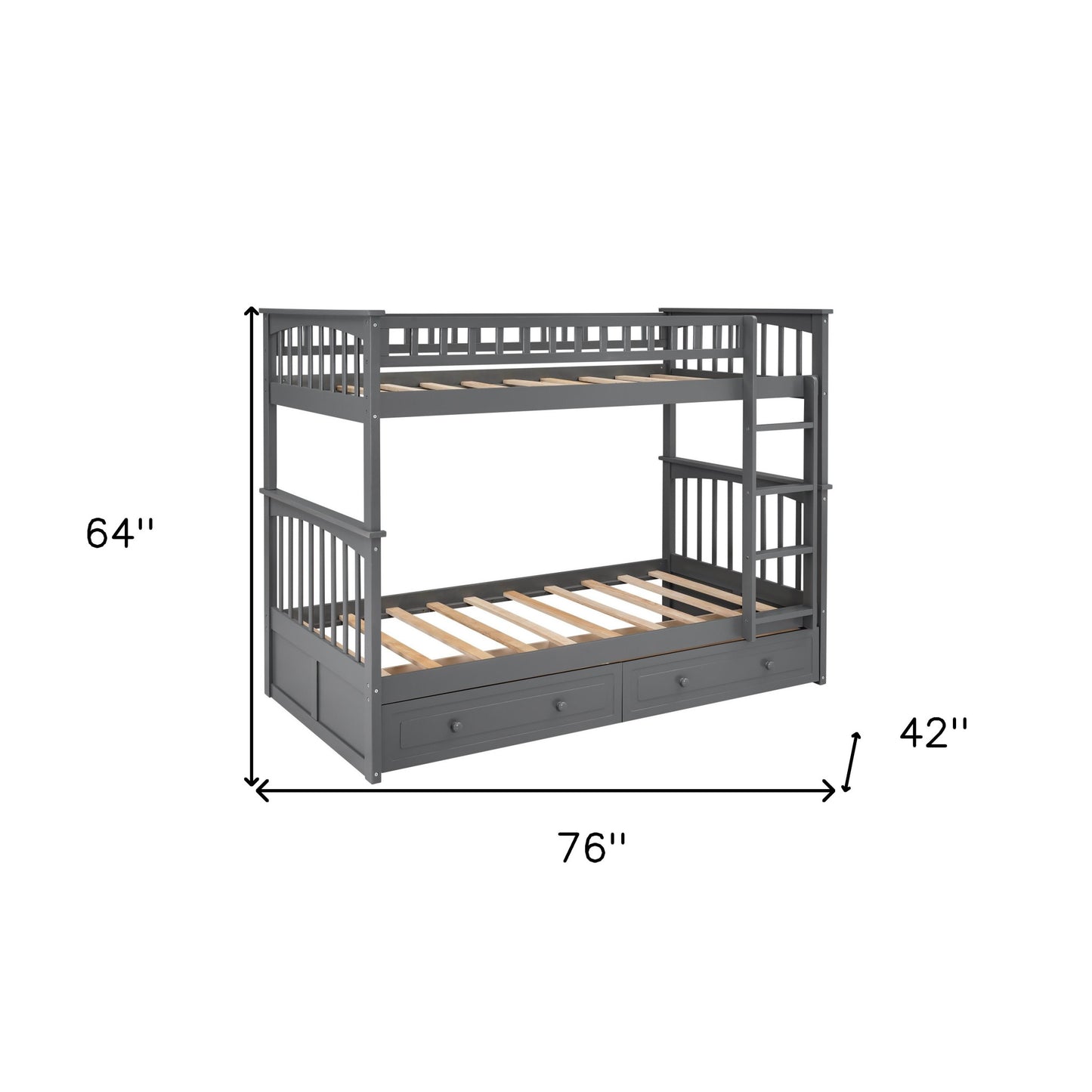 Twin over Twin Bunk Bed Drawers Convertible Beds Gray