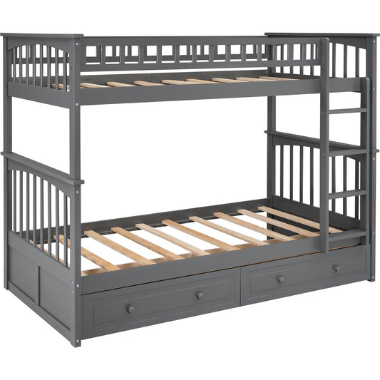 Twin over Twin Bunk Bed Drawers Convertible Beds Gray