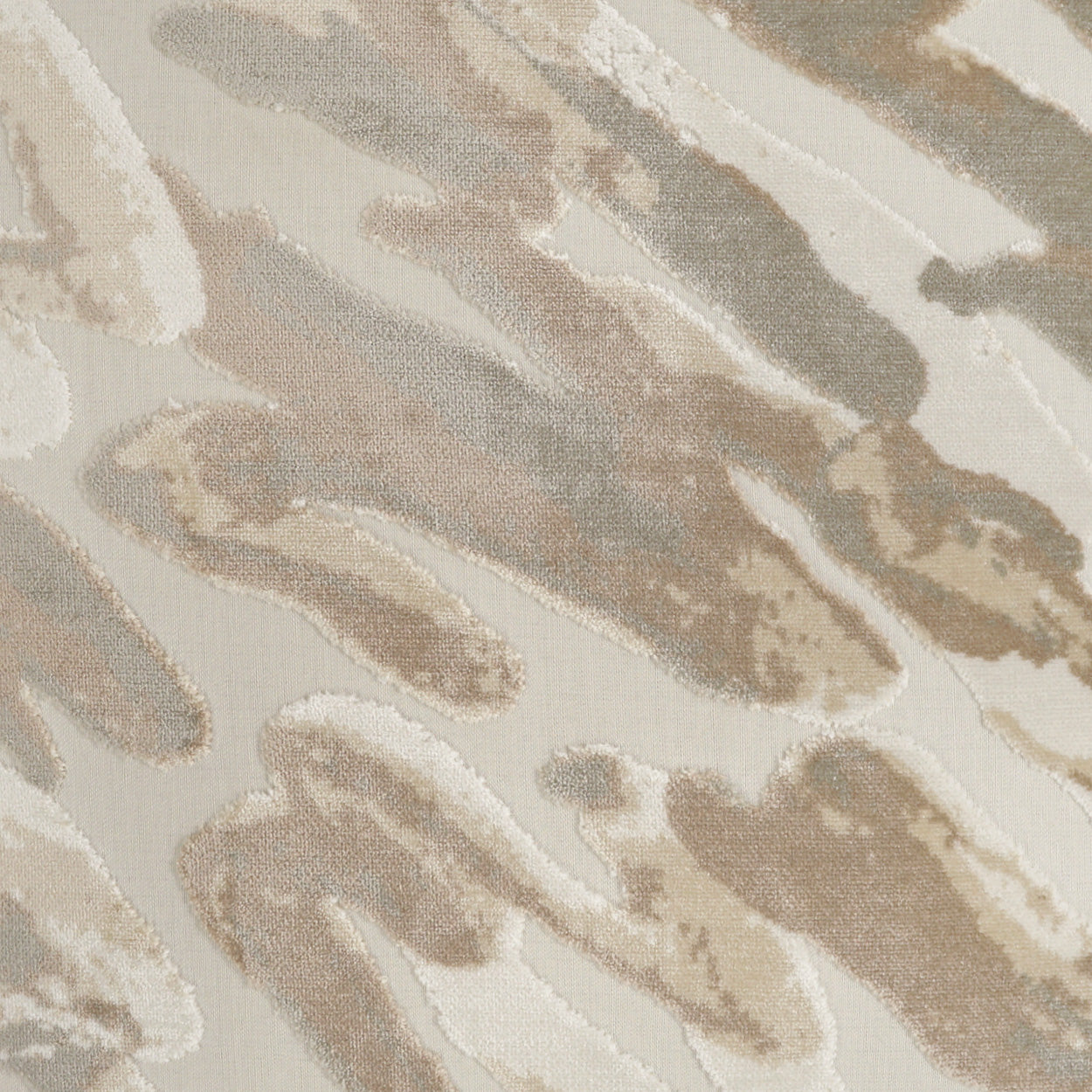 Beige, taupe and cream abstract brush-stroke rug texture with a soft, neutral camouflage pattern.
