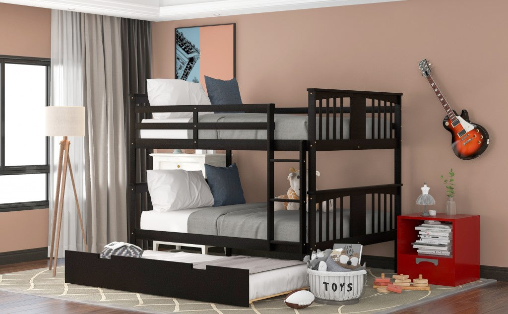 Brown Double Full Size Over Twin Trundle Bunk Bed