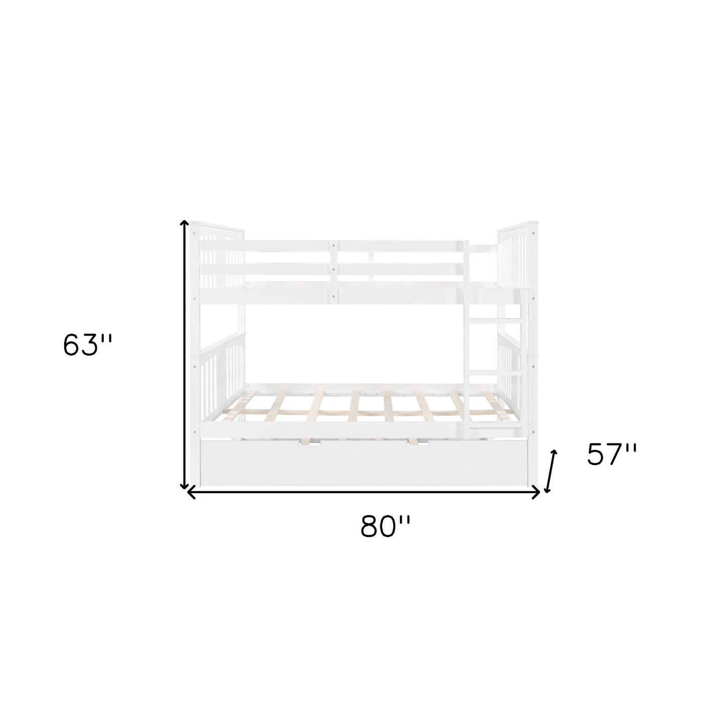 White Double Full Size Over Twin Trundle Bunk Bed