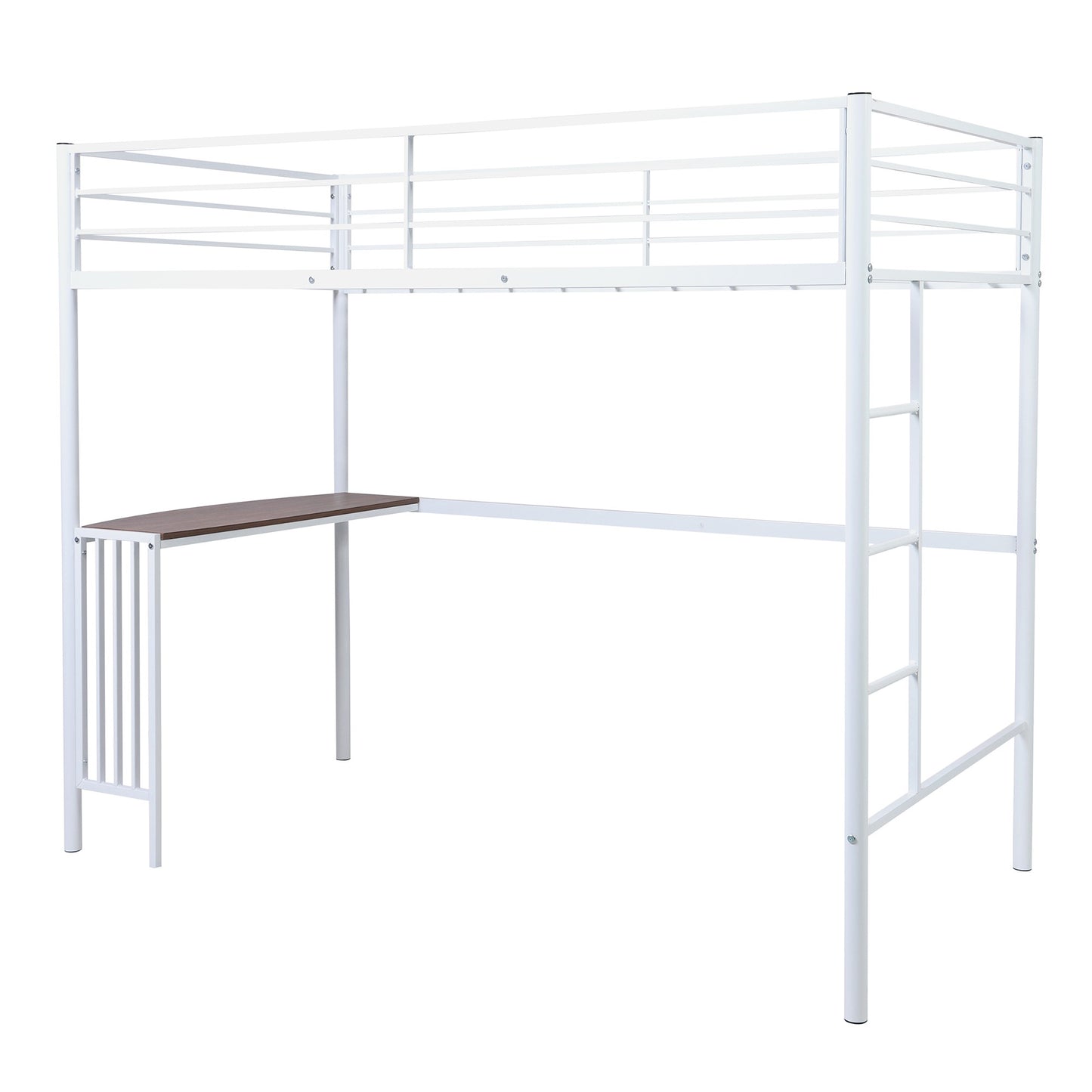 White Metal Twin Size Loft Bed with Desk