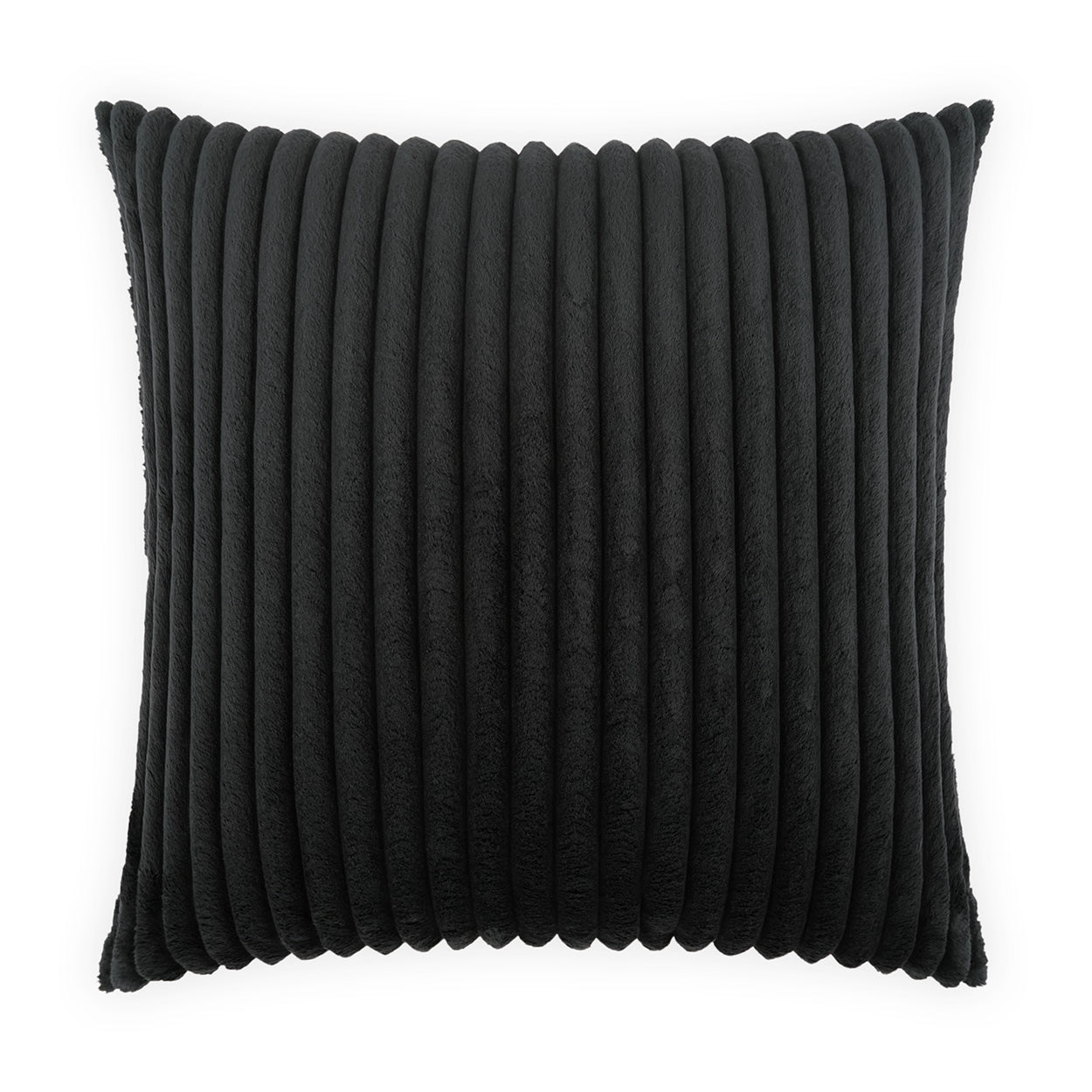 Black solid 24 x 24 inch rectangular throw pillow with ribbed vertical tubular cord texture.