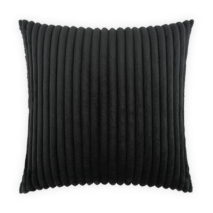 Black solid 24 x 24 inch rectangular throw pillow with ribbed vertical tubular cord texture.