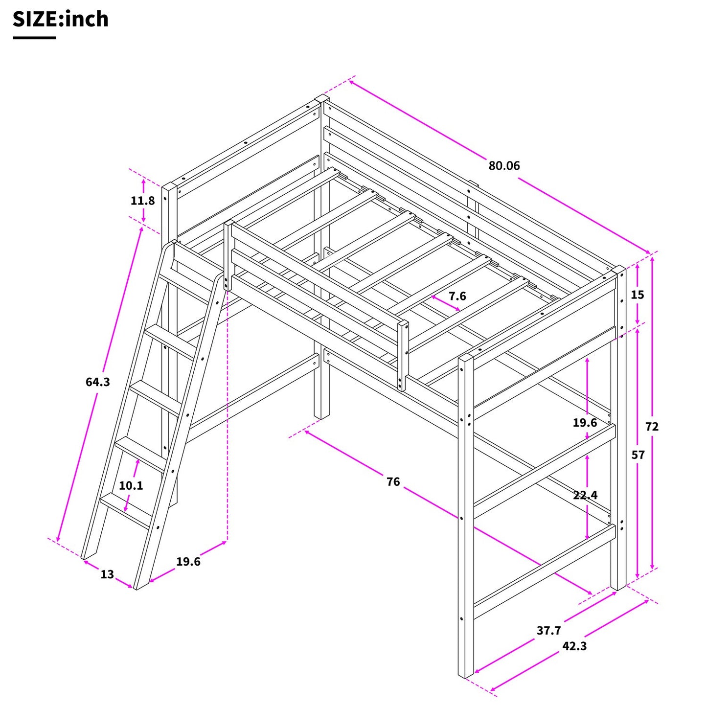 White Twin Size High Loft Bed