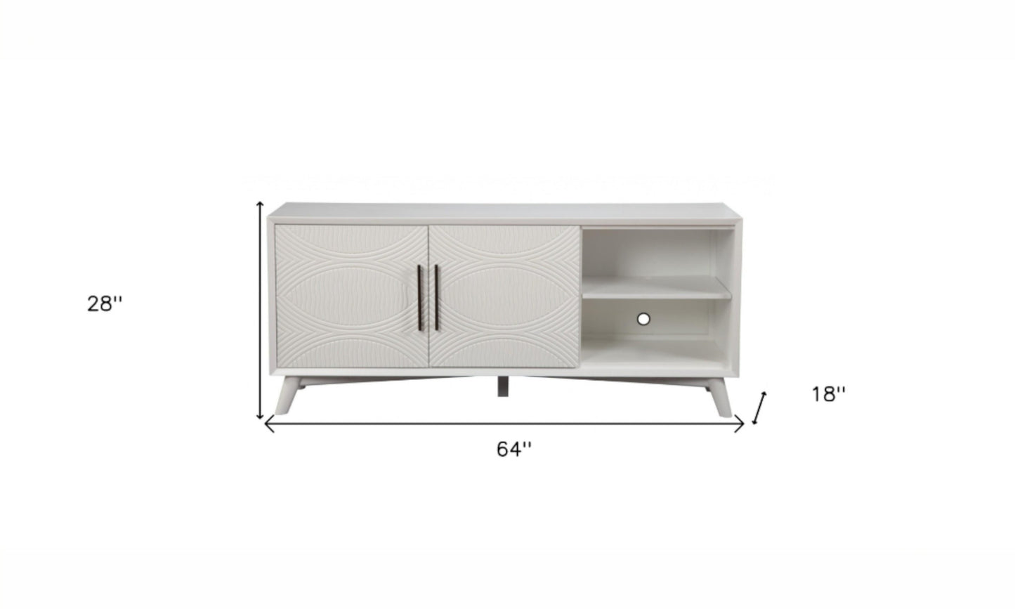 64" White Pine Solid Wood Open Shelving TV Stand