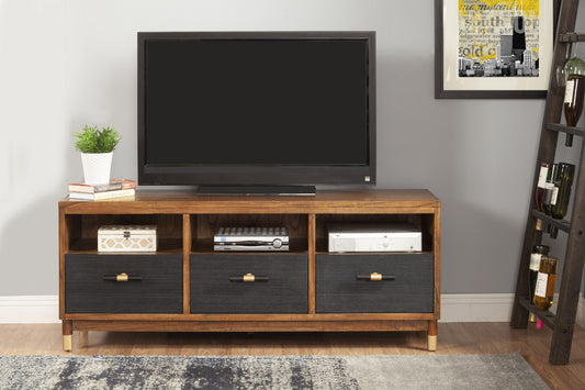 61" Brown and Black Mahogany Solids & Veneer Open shelving TV Stand