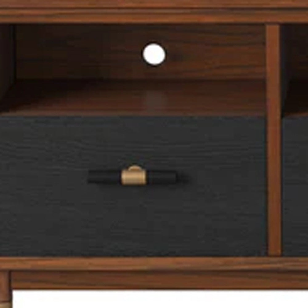 61" Brown and Black Mahogany Solids & Veneer Open shelving TV Stand