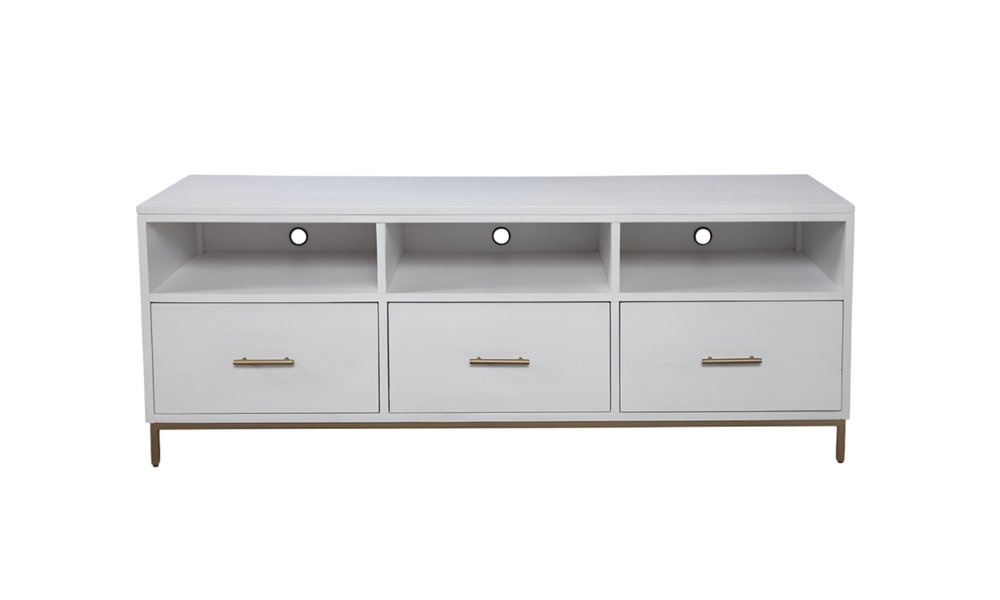 64" White Mahogany Solid Wood Open Shelving TV Stand