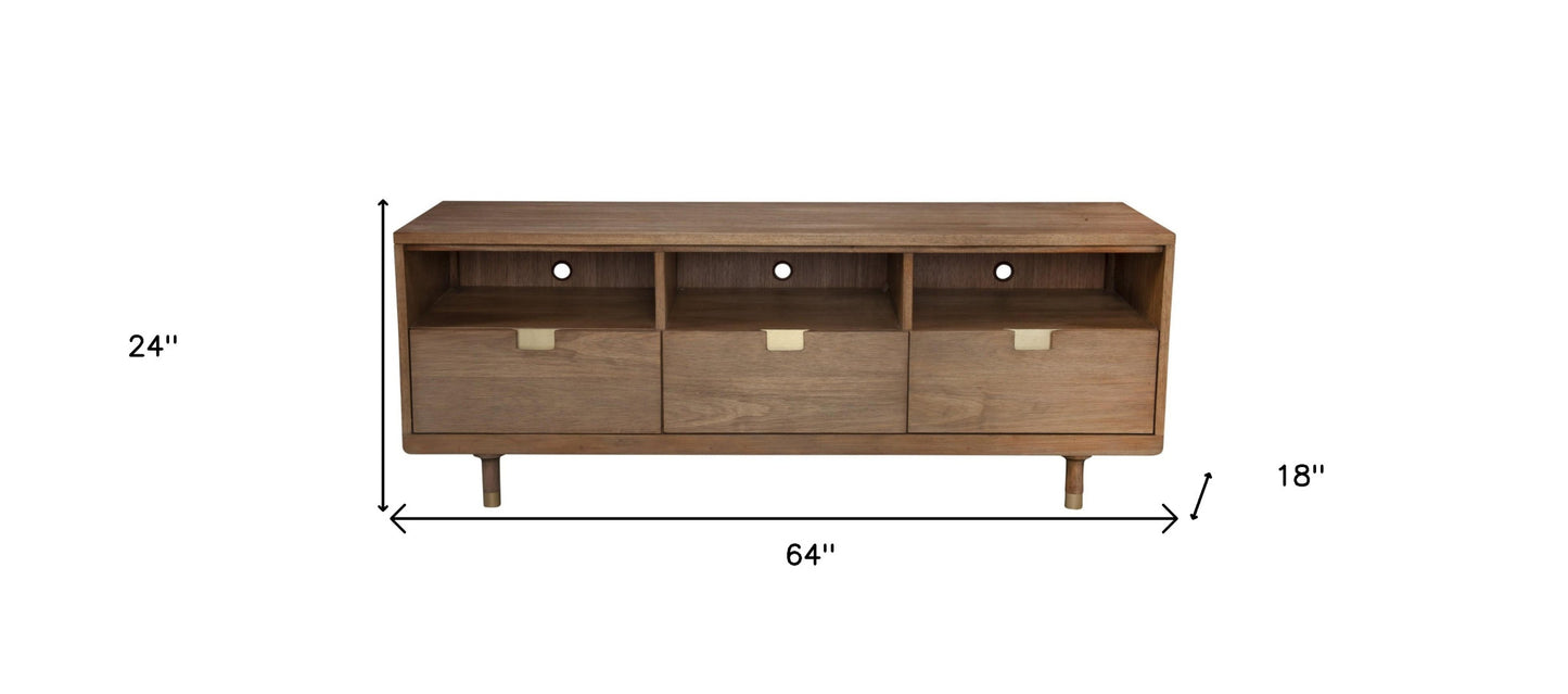 64" Sand Solid Wood Open shelving TV Stand