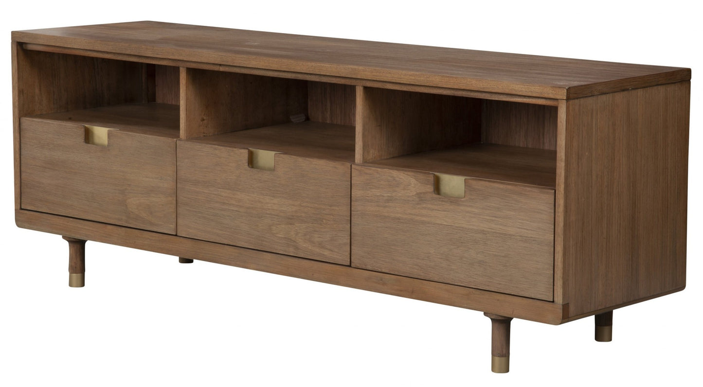 64" Sand Solid Wood Open shelving TV Stand