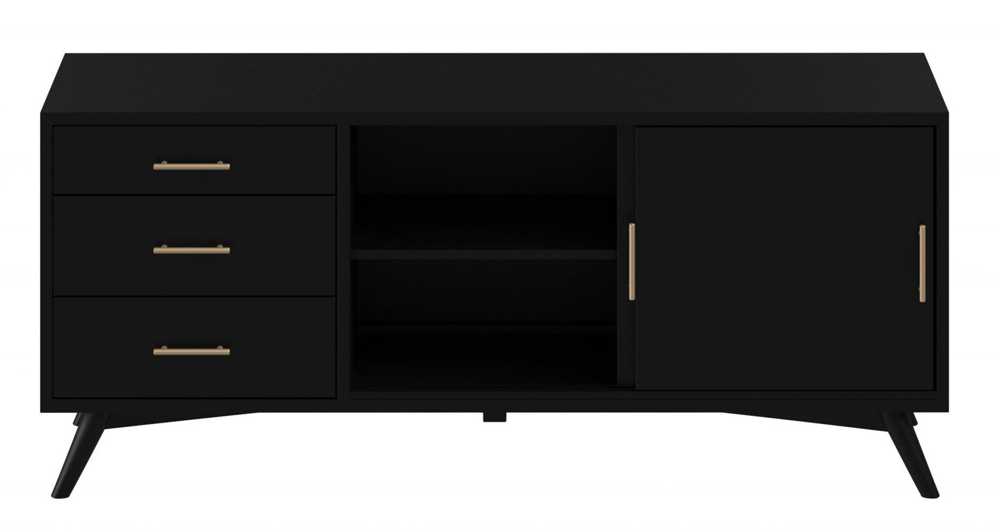 64" Black Mahogany Solids Okoume And Veneer Open Shelving TV Stand