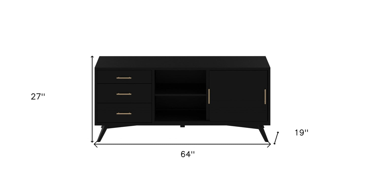 64" Black Mahogany Solids Okoume And Veneer Open Shelving TV Stand