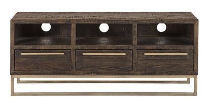 52" Deep Taupe Reclaimed Pine And Plywood Open Shelving TV Stand