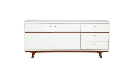 65" White Mahogany Solids And Veneer Cabinet Enclosed Storage TV Stand