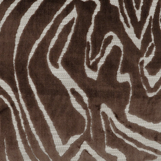 Brown and cream zebra-striped woven fabric with plush texture, suitable for rug or upholstery.