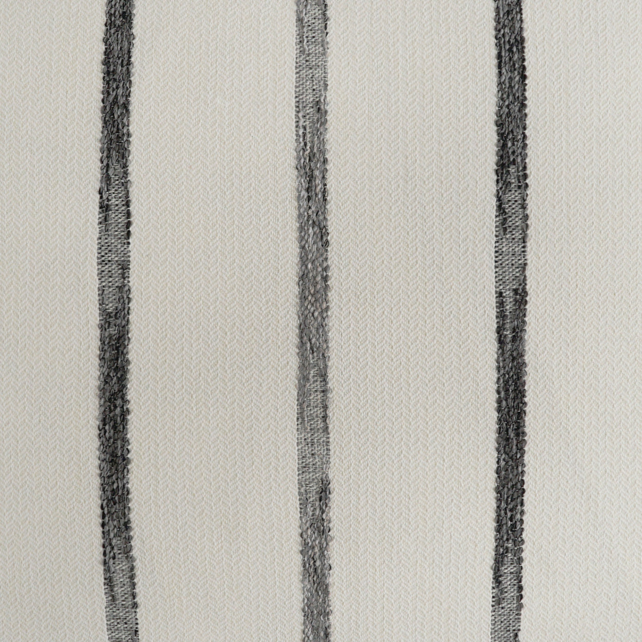 Pillow, 24" x 24", beige woven fabric with three charcoal gray vertical stripes; textured upholstery-style textile.