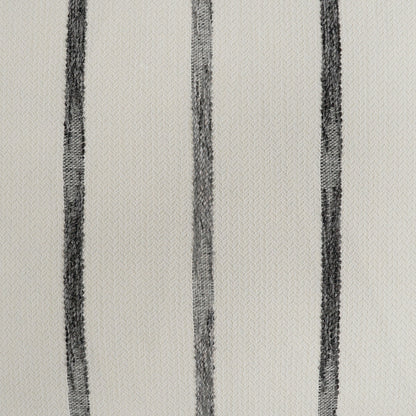 Pillow, 24" x 24", beige woven fabric with three charcoal gray vertical stripes; textured upholstery-style textile.