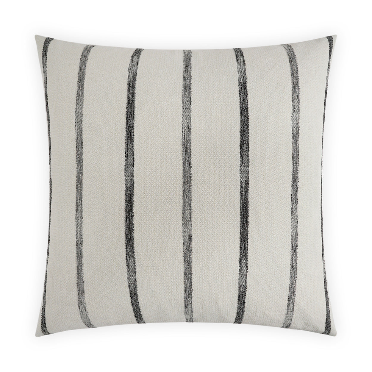 Beige pillow with vertical ebony brush-stroke stripes.