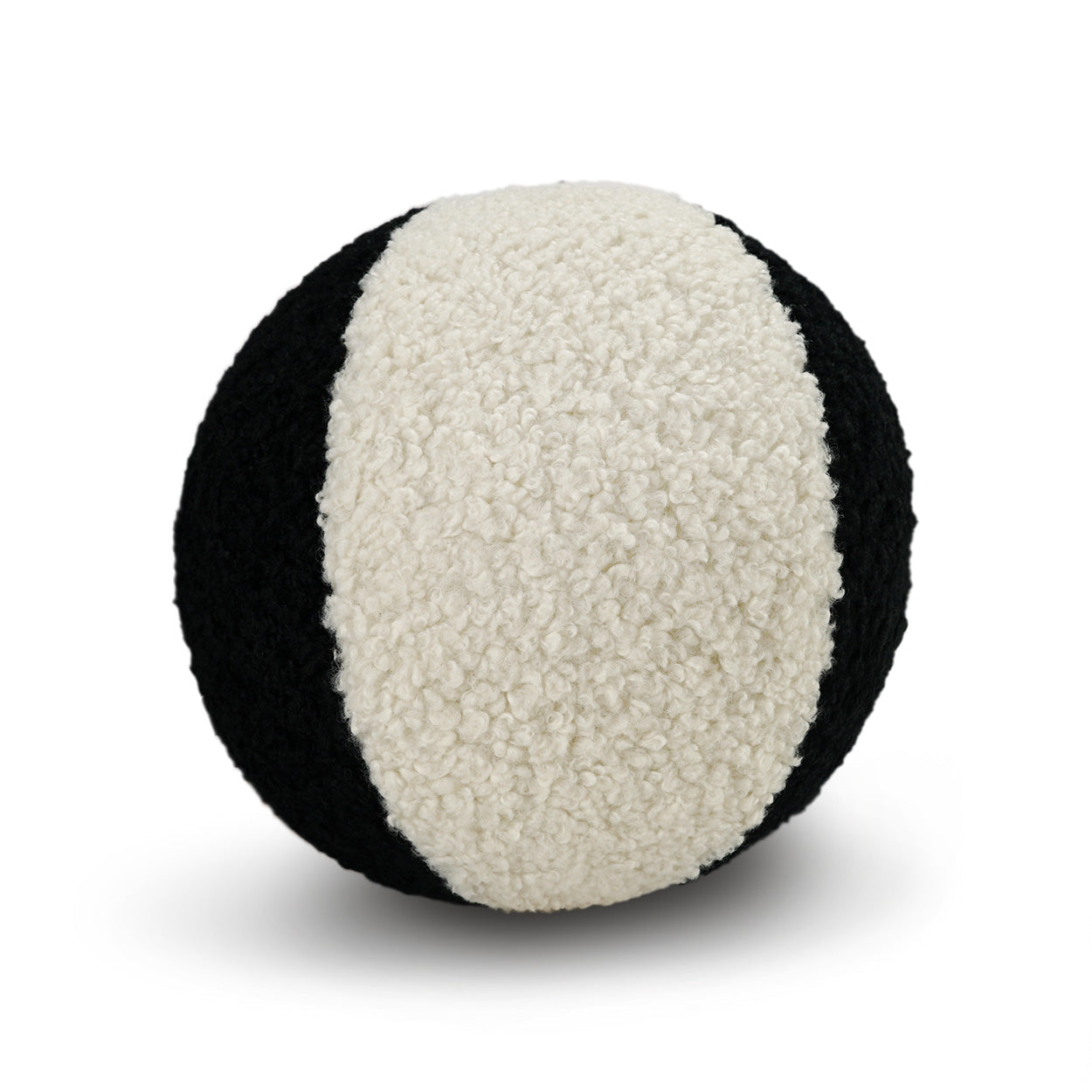 12" x 12" ivory and jet faux fur pillow with plush, soft texture.