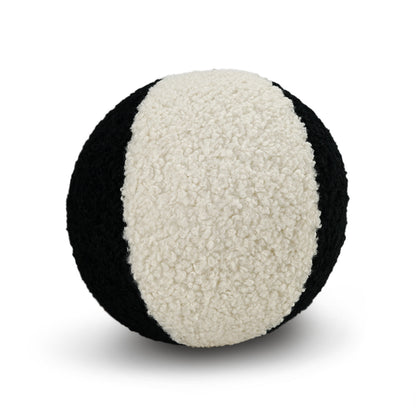 12" x 12" ivory and jet faux fur pillow with plush, soft texture.