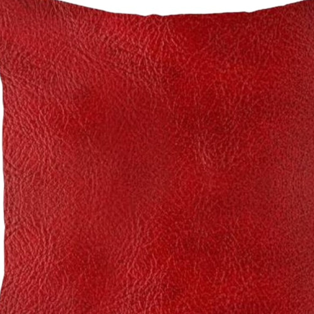 17 X 17 Red Solid Color Handmade Faux Leather Throw Pillow