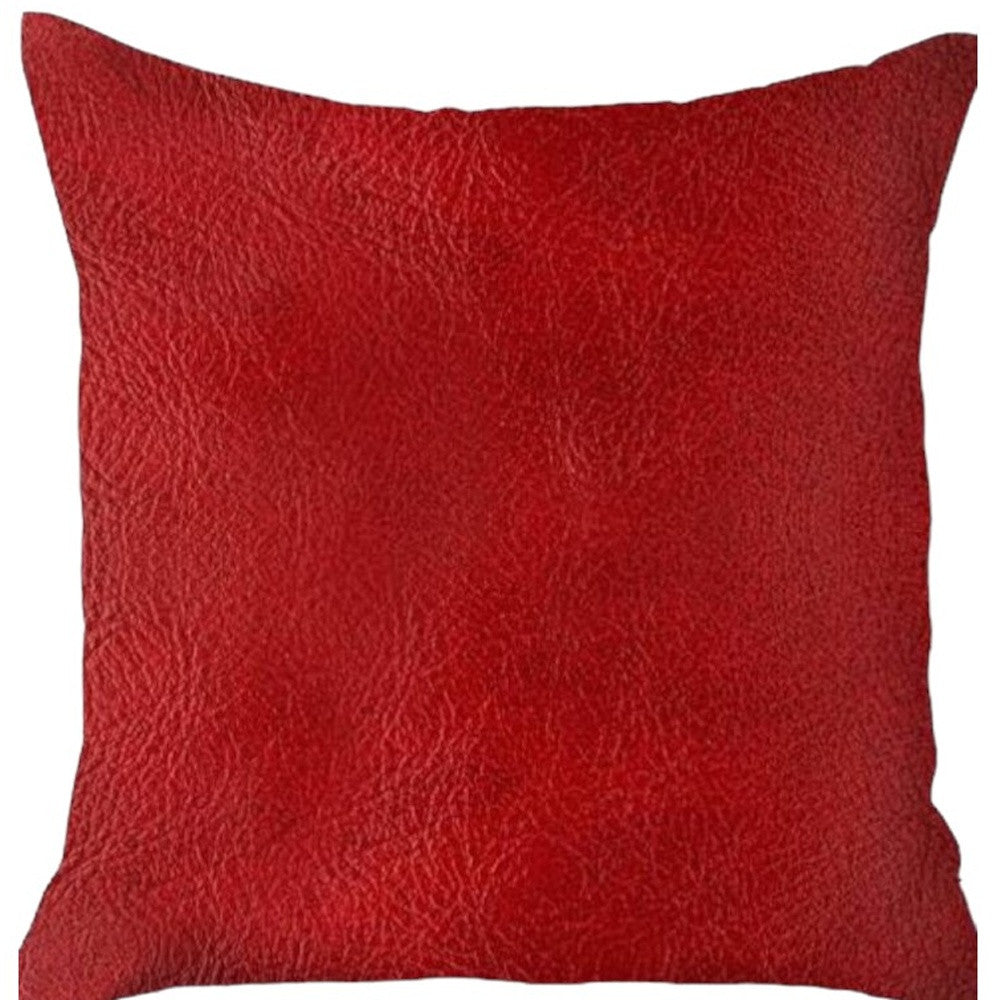 17 X 17 Red Solid Color Handmade Faux Leather Throw Pillow