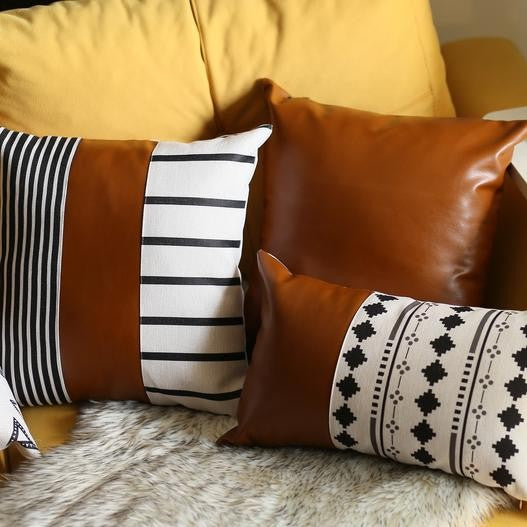 20" Brown Faux Leather Throw Pillow