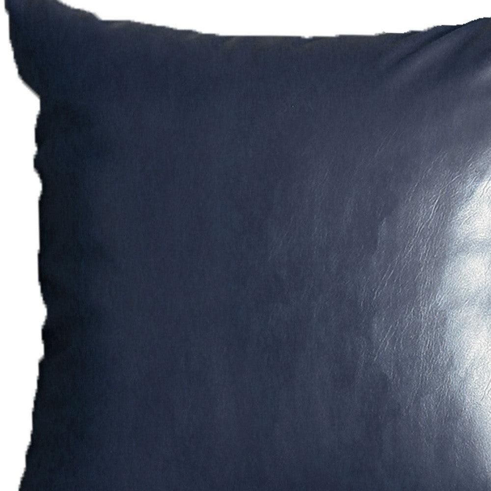 Set Of Two 17" X 17" Navy Blue Faux Leather Zippered Pillow