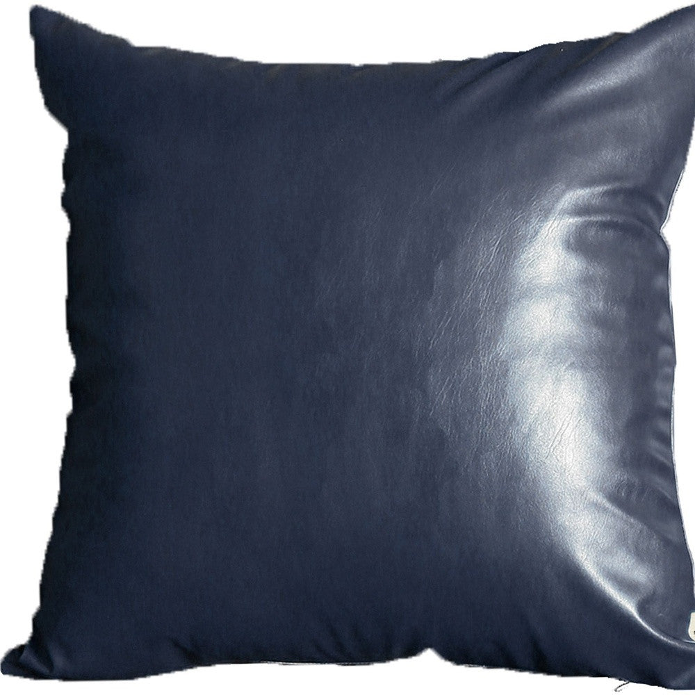 Set Of Two 17" X 17" Navy Blue Faux Leather Zippered Pillow