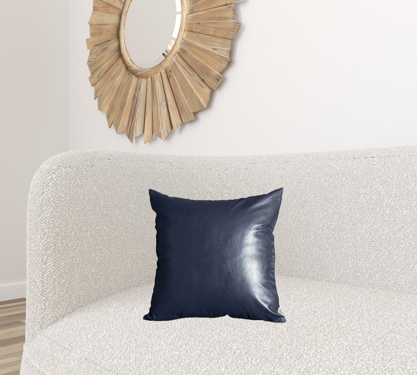 Set Of Two 17" X 17" Navy Blue Faux Leather Zippered Pillow