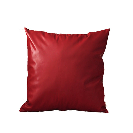 Set Of Two 17" X 17" Red Faux Leather Zippered Pillow